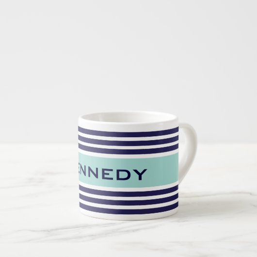 Mini-Green und Navy Blue Streifen Custom Monogram Espressotasse (Vorderseite Rechts)
