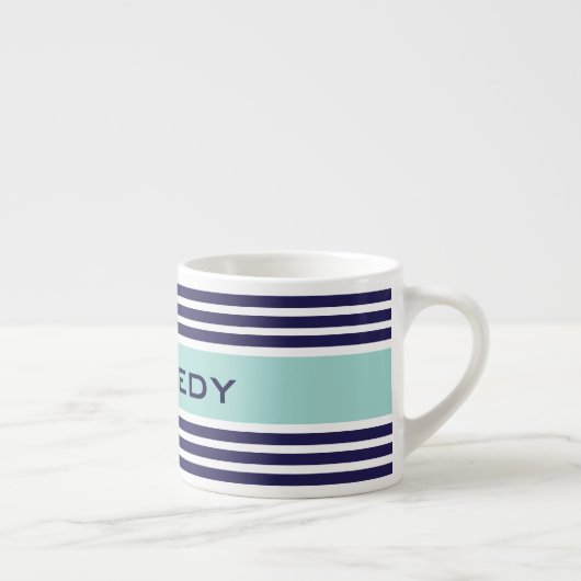 Mini-Green und Navy Blue Streifen Custom Monogram Espressotasse (Rechts)