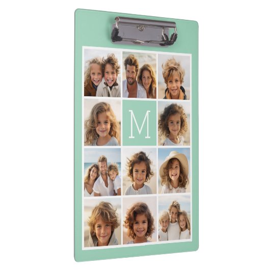 Mini Green Unique Foto Collage Custom Monogram Klemmbrett (Rechts)