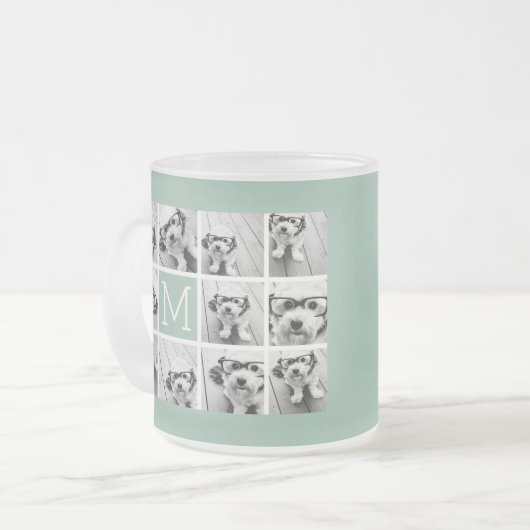Mini Green Unique Foto Collage Custom Monogram Mattglastasse (Vorderseite Links)