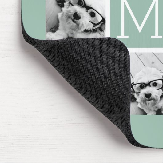 Mini Green Unique Foto Collage Custom Monogram Mousepad (Ecke)