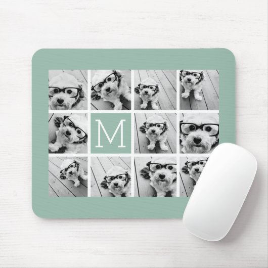 Mini Green Unique Foto Collage Custom Monogram Mousepad (Mit Mouse)