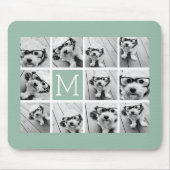 Mini Green Unique Foto Collage Custom Monogram Mousepad (Vorne)