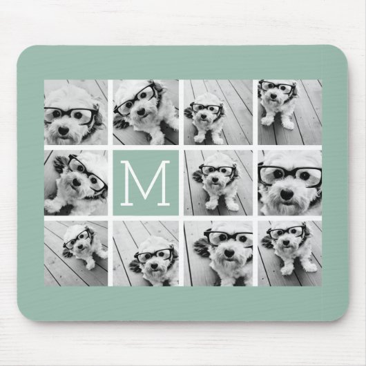 Mini Green Unique Foto Collage Custom Monogram Mousepad (Vorne)