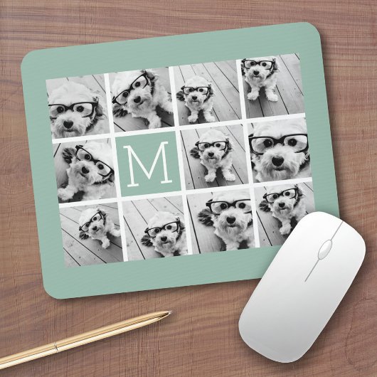 Mini Green Unique Foto Collage Custom Monogram Mousepad