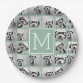 Mini Green Unique Foto Collage Custom Monogram Pappteller (Vorderseite)