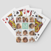 Mini Green Unique Foto Collage Custom Monogram Spielkarten (Rückseite)