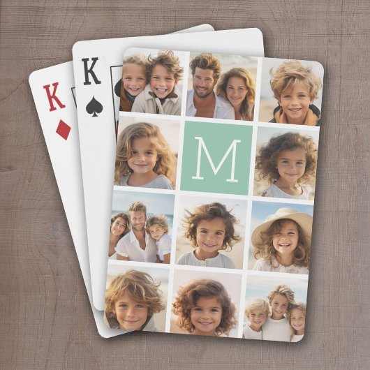 Mini Green Unique Foto Collage Custom Monogram Spielkarten