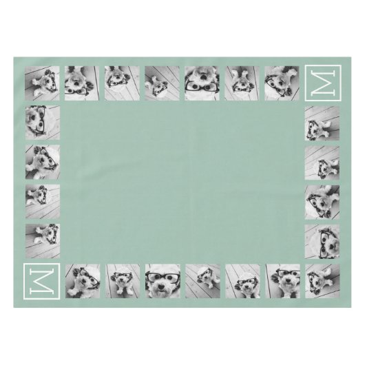 Mini Green Unique Foto Collage Custom Monogram Tischdecke (Vorderseite (Horizontal))