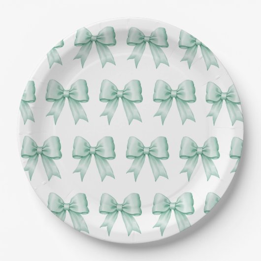 Mini Green Vintag Satin Bow Muster Pappteller (Vorderseite)