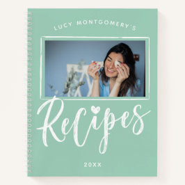 Mini Green White Brush Script Rezepte Foto Notizblock