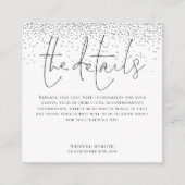 MINI-GRÖSSE Hochzeitdetails Script Silver Glitzer Begleitkarte (Vorderseite)