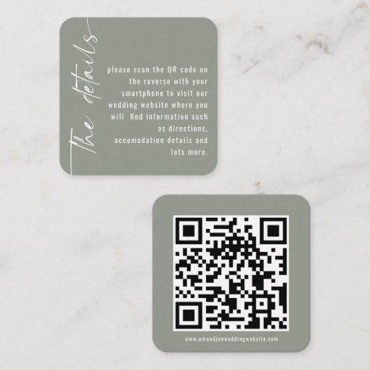 Mini-Größe Kalligrafie QR Code Sage Hochzeit Begleitkarte (Vorne/Hinten)