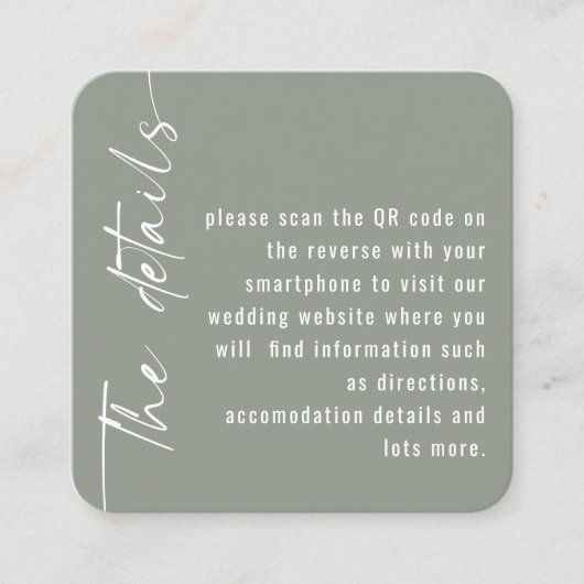 Mini-Größe Kalligrafie QR Code Sage Hochzeit Begleitkarte (Vorderseite)