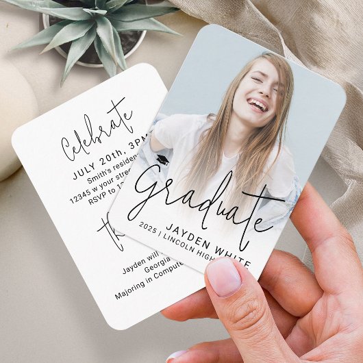 Mini-Größe Modernes Script-Foto Abschluss laden ei Begleitkarte