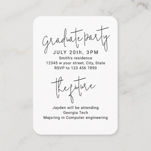 Mini-Größe Modernes Script-Foto Abschluss laden ei Begleitkarte (Rückseite)