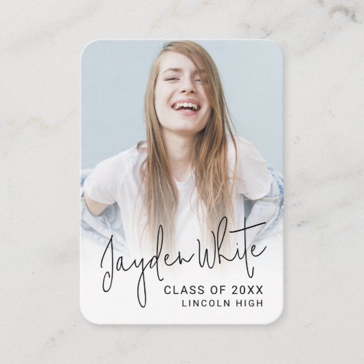 Mini-Größe Modernes Script-Foto Abschluss laden ei Begleitkarte (Vorderseite)