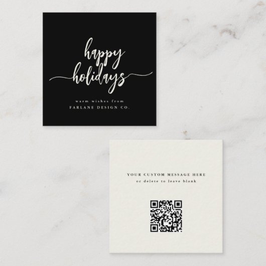 Mini Happy Holidays Modern Script Business QR Code Mitteilungskarte (Vorne/Hinten)