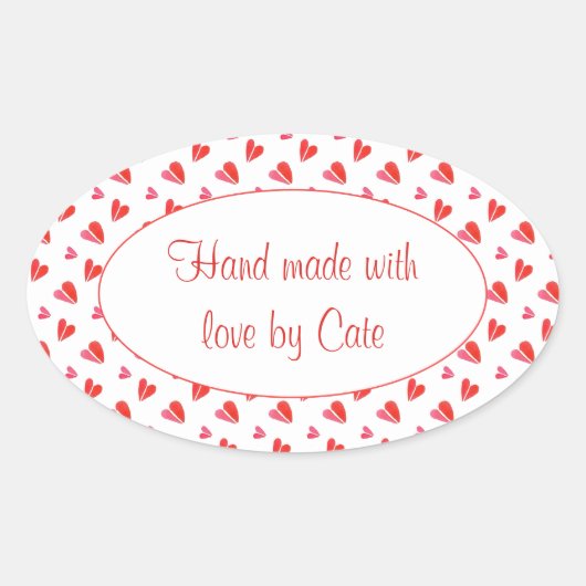 MINI HEARTS Ovale Aufkleber "Hand made" (Vorderseite)