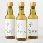 Mini Hello Baby Elegant Calligraphy Baby Shower Weinetikett (Flaschen)