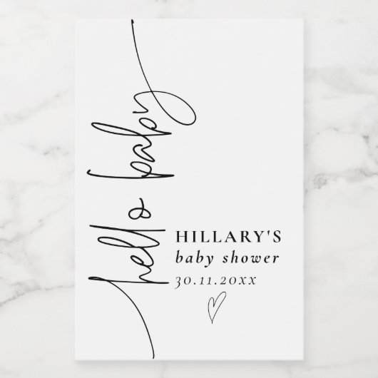 Mini Hello Baby Elegant Calligraphy Baby Shower Weinetikett (Einzelnes Label)