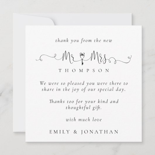 MINI Herr Key Motif Script Wedding Vielen Dank Mitteilungskarte (Vorderseite)