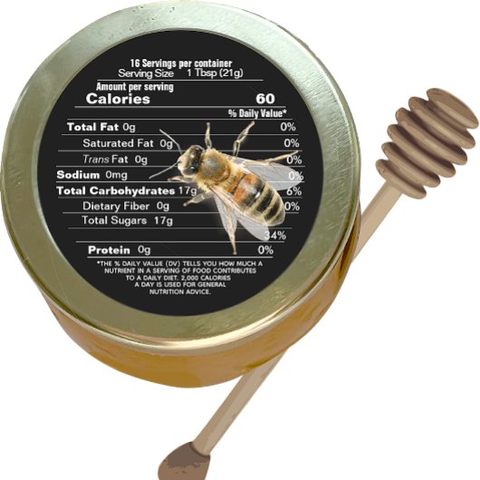 Mini Honey Lid Label Black Nutrition Fakt mit Bien Runder Aufkleber
