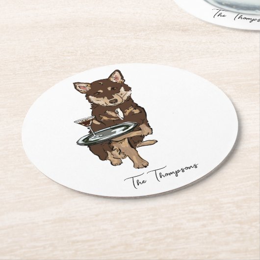 Mini Husky Wedding  Runder Pappuntersetzer (Angewinkelt)