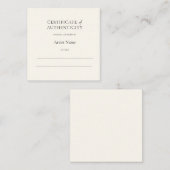 Mini Ivory Certificate of Authenticity for Art Mitteilungskarte (Vorne/Hinten)