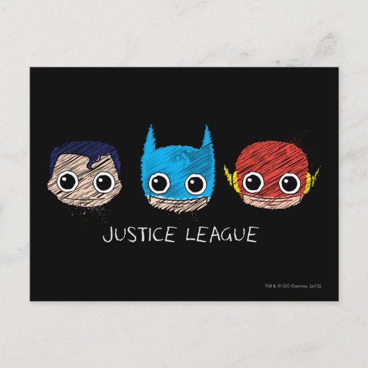 Mini Justice League Heads Sketch Postkarte (Vorderseite)