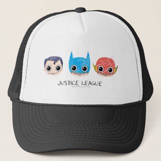 Mini Justice League Heads Sketch Truckerkappe (Vorderseite)