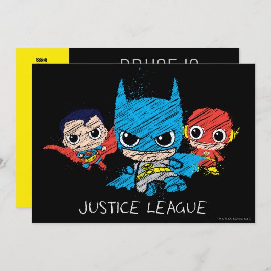 Mini Justice League Sketch Einladung (Vorne/Hinten)