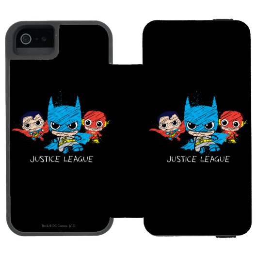 Mini Justice League Sketch Incipio iPhone Geldbeutel-Hülle (Folio Geöffnet)