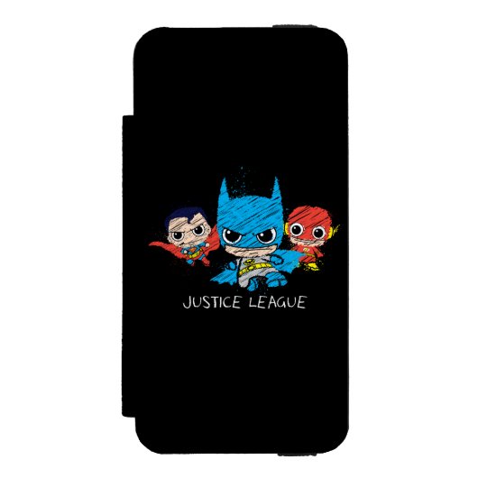 Mini Justice League Sketch Incipio iPhone Geldbeutel-Hülle (Folio Vorderseite)