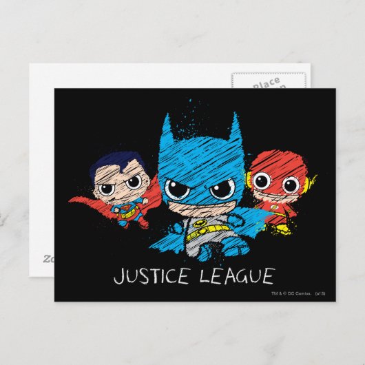 Mini Justice League Sketch Postkarte (Vorne/Hinten)