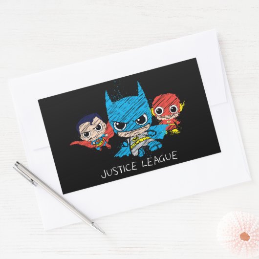 Mini Justice League Sketch Rechteckiger Aufkleber (Umschlag)