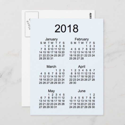 Mini-Kalender 2018, 6 Monate Postkarte (Vorne/Hinten)