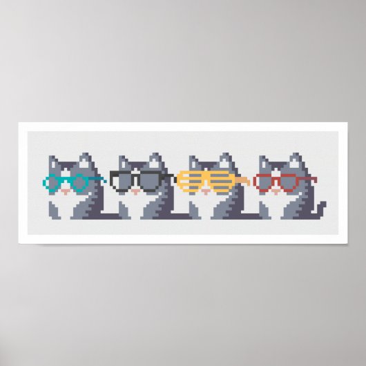 Mini-Katzen mit Glassrow Pixel Art Poster (Vorne)