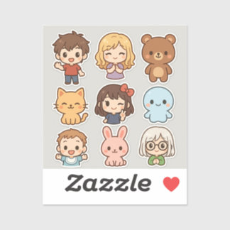 Mini Kawaii Chibi Aufkleber Blatt - Kinder und Tie