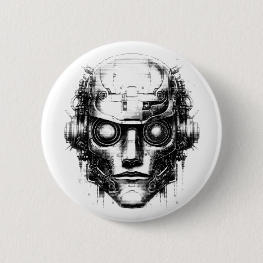 Mini-Kontrolle Cyberpunk-Roboter nur Schwarzweißdr Button (Vorderseite)