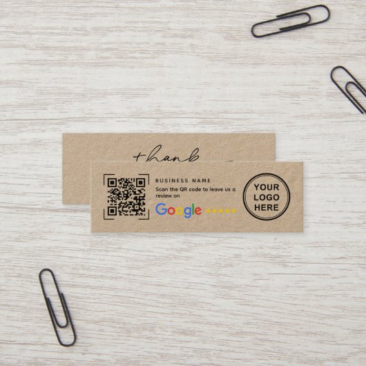 Mini Kraft Paper Google Review Thank You Mini Visitenkarte (Vorderseite/Rückseite Beispiel)
