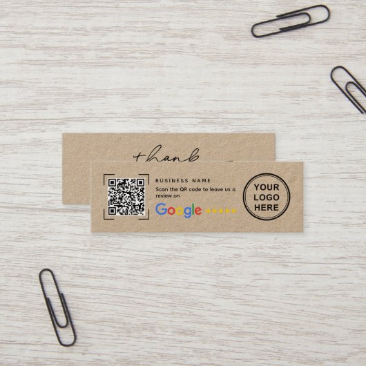 Mini Kraft Paper Google Review Thank You Visitenkarte (Vorderseite/Rückseite Beispiel)
