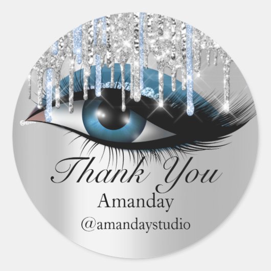 Mini Lashes Extension Makeup Artist Silver Blue Runder Aufkleber (Vorderseite)