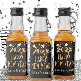 Mini Liquor (10) Black & Gold Happy New Year Mini Alkoholflaschenetikett