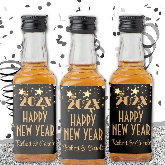 Mini Liquor (10) Black & Gold Happy New Year Mini Alkoholflaschenetikett
