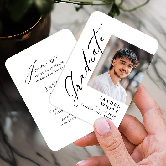 Mini Modern Brush Script Photo Graduation Invite Begleitkarte