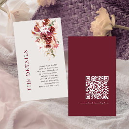 Mini Modern Burgundy Blush QR Code Wedding Details Begleitkarte