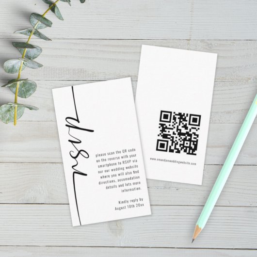 Mini Modern Calligraphy QR Code Wedding RSVP Begleitkarte