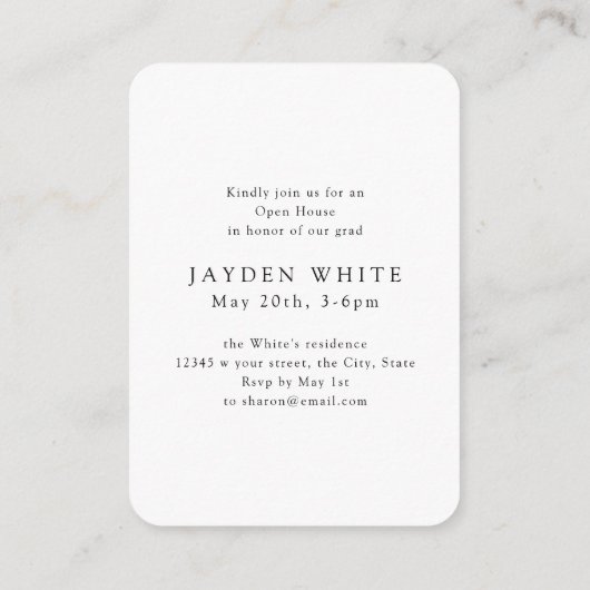 Mini Modern Chic Script Foto Abschluss laden Begleitkarte (Rückseite)