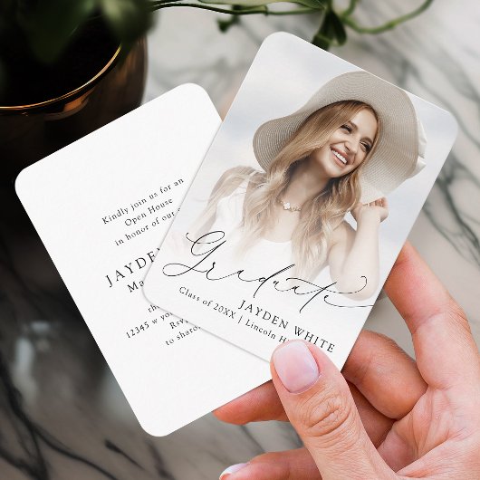 Mini Modern Chic Script Foto Abschluss laden Begleitkarte